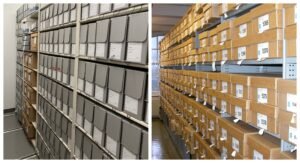 archivio ordinato con scatole etichettate viste dallalto