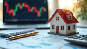 calcolatrice con grafico finanziario e casa