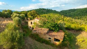 campagna italiana con case rurali e terreni