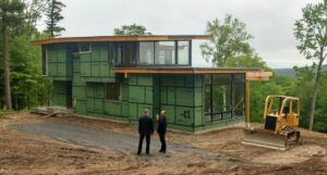 casa prefabbricata moderna in cantiere verde