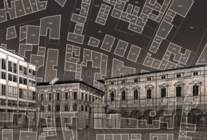 edificio storico con mappa catastale antica