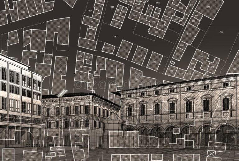 edificio storico con mappa catastale antica