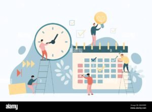 lavoratore con orologio e calendario accanto