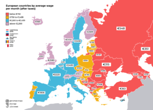 mappa colorata degli stipendi medi europei