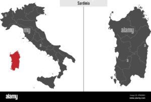 mappa della sardegna con icone digital marketing