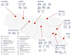 mappa dellemilia romagna con grafici economici