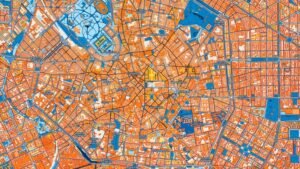mappa dettagliata di milano con case colorate