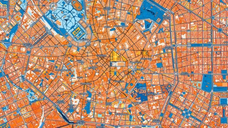 mappa dettagliata di milano con case colorate