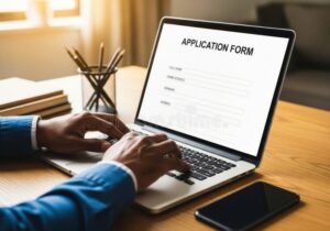 persona che compila domanda online al computer