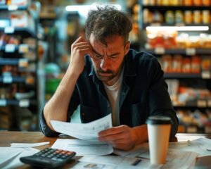 persona che consulta documenti di lavoro preoccupata