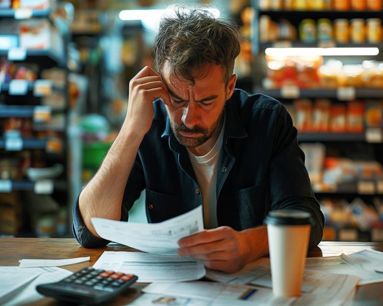 persona che consulta documenti di lavoro preoccupata