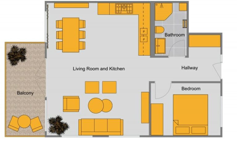 planimetria di una casa con stanze colorate